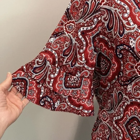 Studio Works Red Short Ruffle Sleeve Top Medium​​​ - Picture 5 of 12